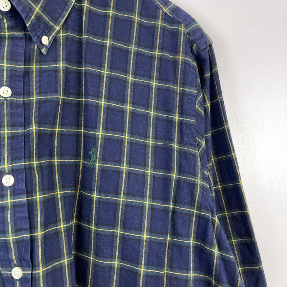 Ralph Lauren (XL) Mens Cotton Button Down Shirt Navy Blue Yellow Checks - Picture 3 of 11